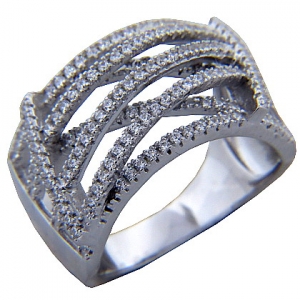 anillo nueve tiras de piedras blancas